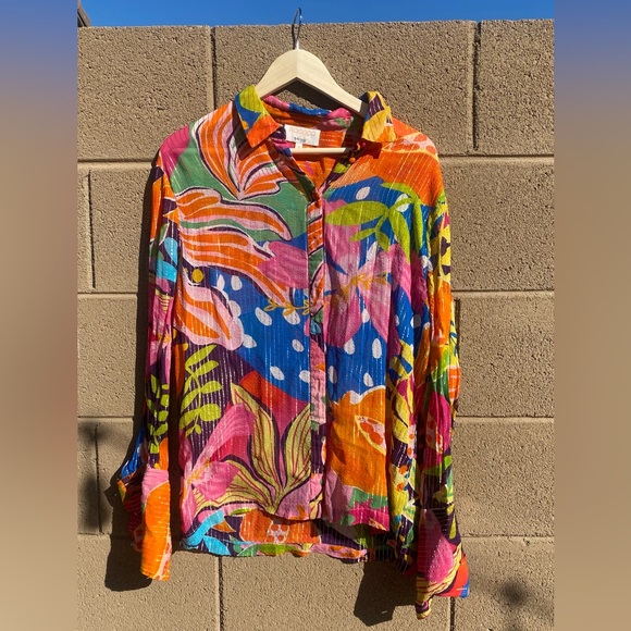 Rococo Sand Plum Shirt in Mix Fruit Medium Womens Button Down Blouse Top - Picture 8 of 12